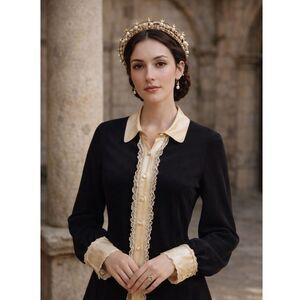 Laundry by design dress rockabilly retro resonance black beige old money women M